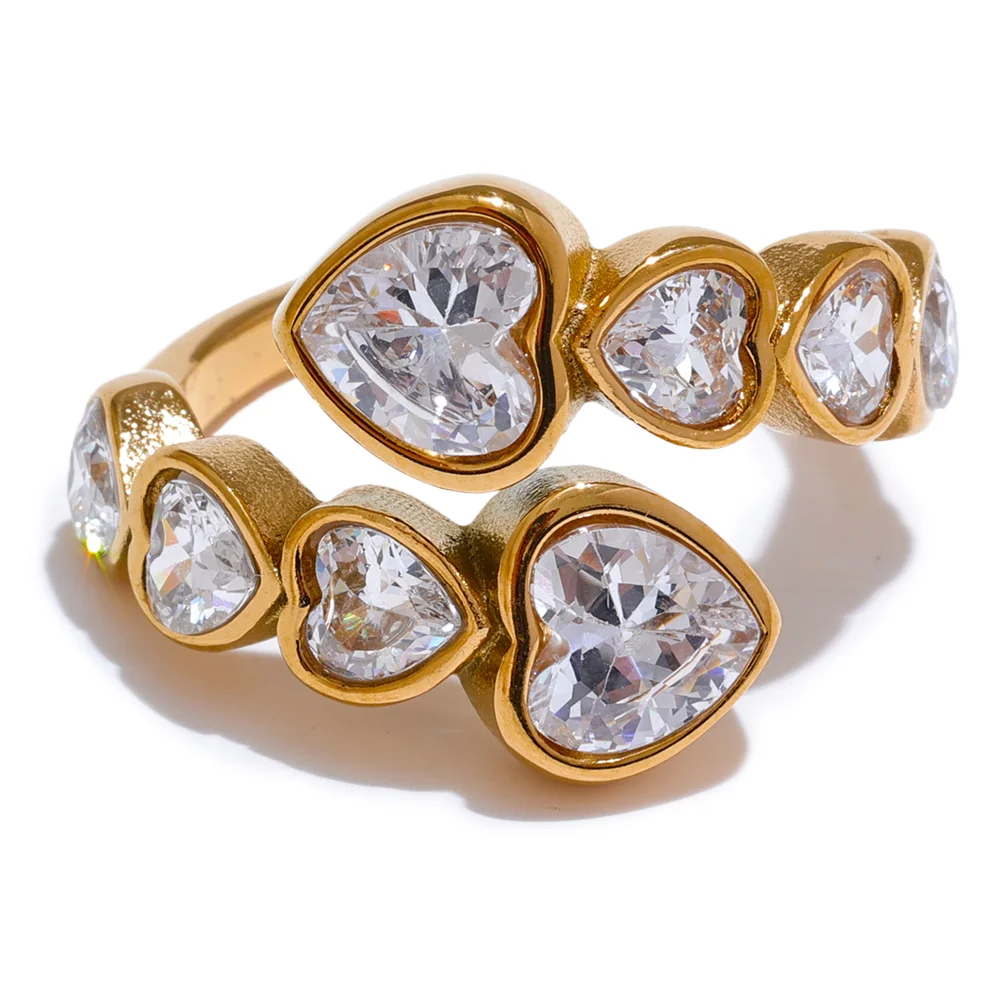 Fiorella Gold Adjustable Colorful Heart Gemstones Ring