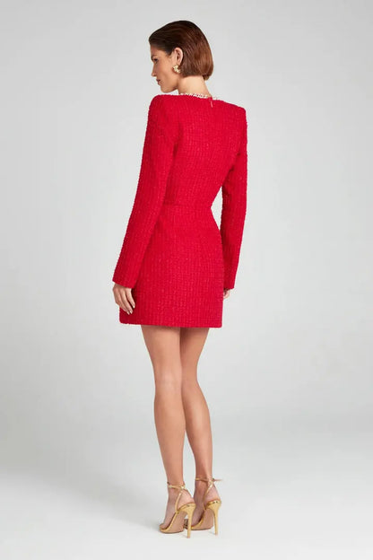 Monaco Lacceti Women's Tweed Pearl Trim Blazer Mini Dress