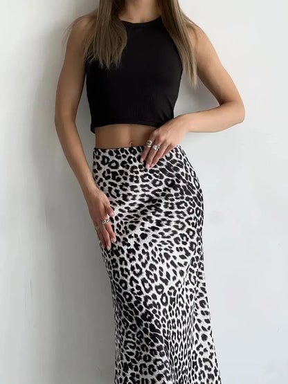 Harper Satin Leopard Midi Skirt