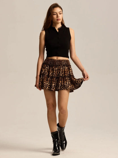 Viora Leopard Ruffle Skirt