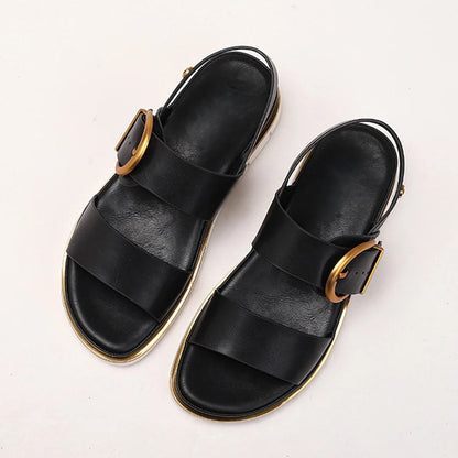 Valine Gold-Buckle Strap Sandals