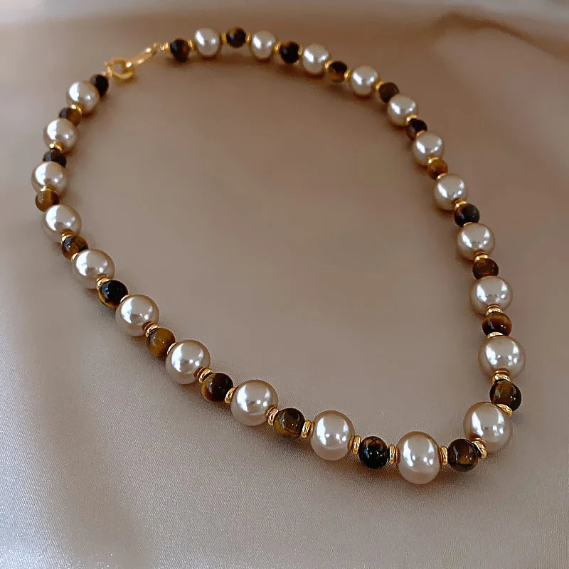 Tiger's-eye Champagne Pearl Necklace