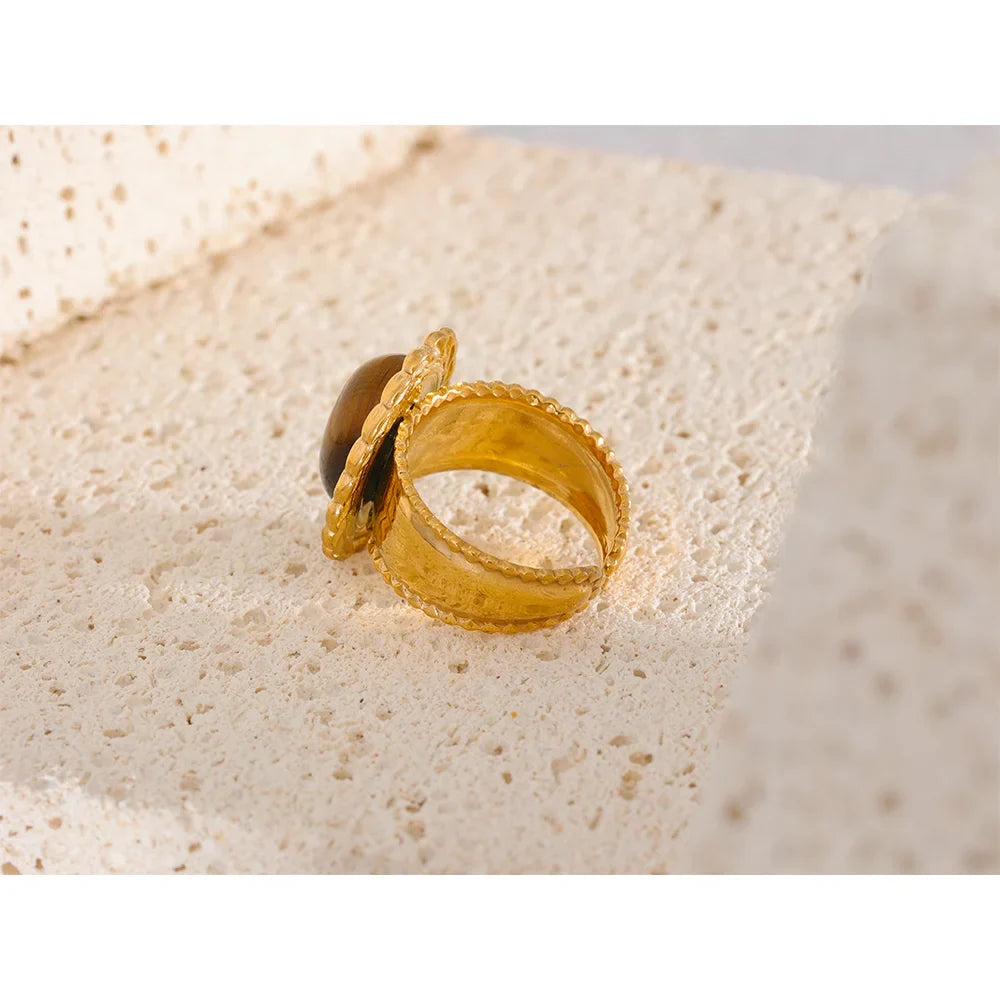 Aurexo Bold Tiger Eye Gold Plated Ring