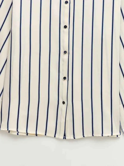 European Striped Button-Up Blouse