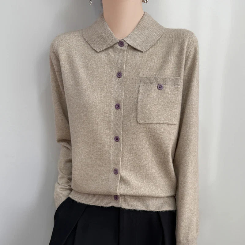 Elara Merino Wool Polo Cardigan