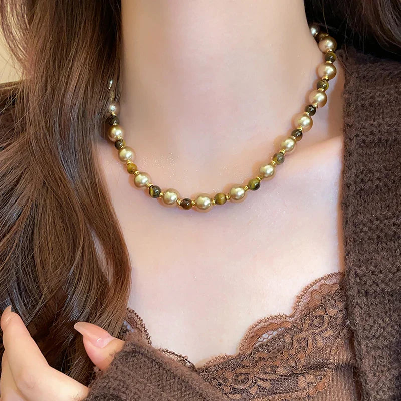Tiger's-eye Champagne Pearl Necklace