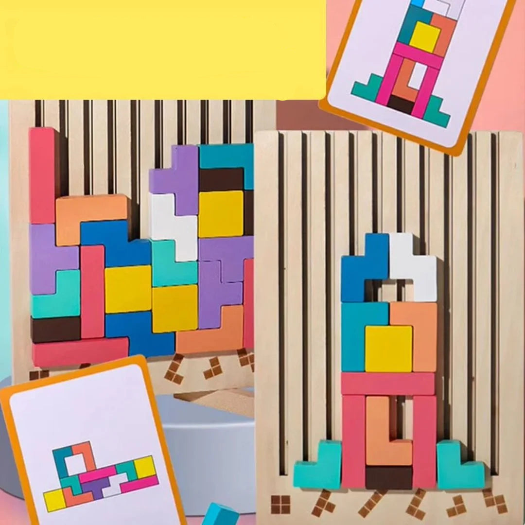 Tetris en Bois Montessori – Jeu de Construction 3D Éducatif pour Enfants