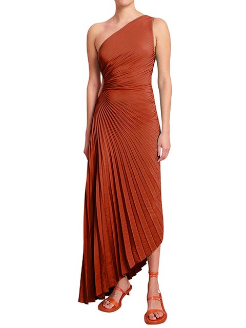 Masha - Asymmetrical Pleated Maxi Evening Dress