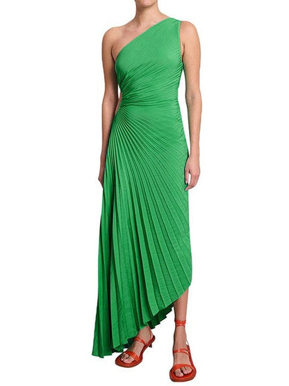 Masha - Asymmetrical Pleated Maxi Evening Dress