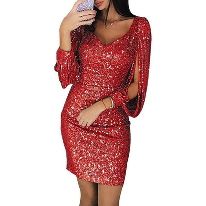 Kylie evening dress | Elegant party dress with sequins and V-neckline for women