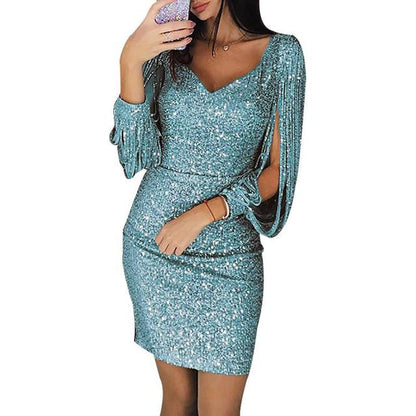 Kylie evening dress | Elegant party dress with sequins and V-neckline for women