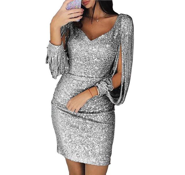 Kylie evening dress | Elegant party dress with sequins and V-neckline for women