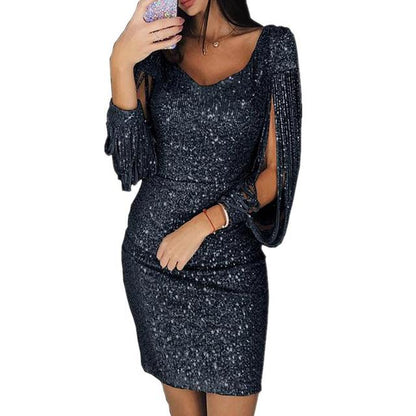 Kylie evening dress | Elegant party dress with sequins and V-neckline for women
