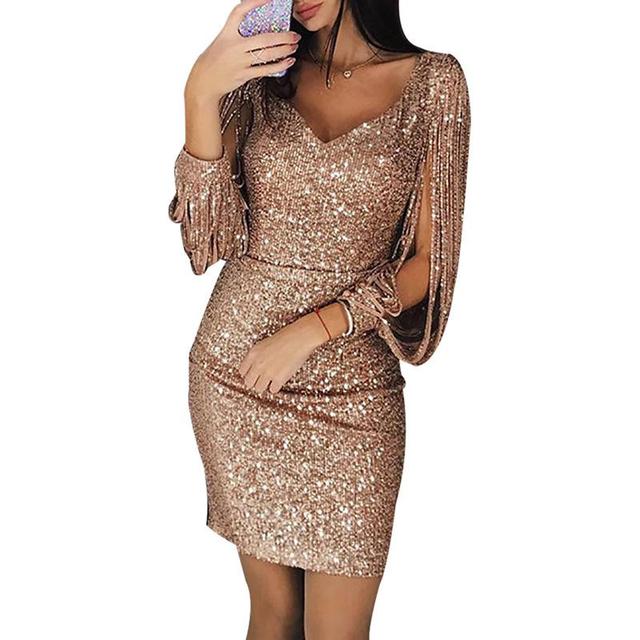Kylie evening dress | Elegant party dress with sequins and V-neckline for women