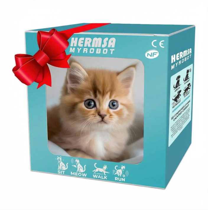 Chaton Robot Interactif – Peluche Réaliste qui Marche, Remue la Queue et Émet des Sons