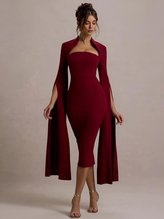 Calista Cape Strapless Sleeve Midi Dress