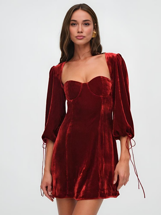 Pisa Festa Puff Sleeve Velvet Dress
