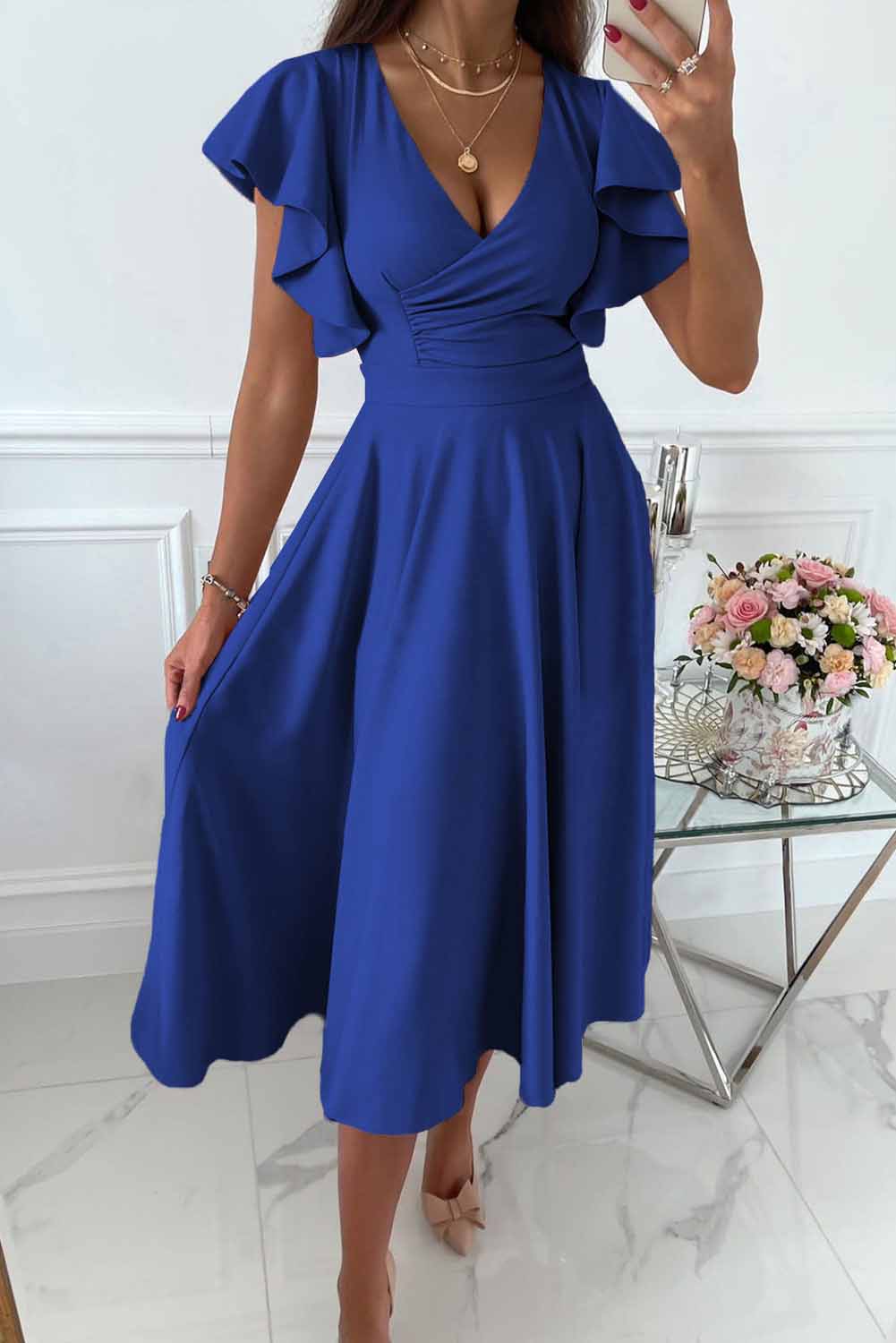 BreezyChic - Women's Casual Dress with a Sexy V-Neck, Loose Fit Dress