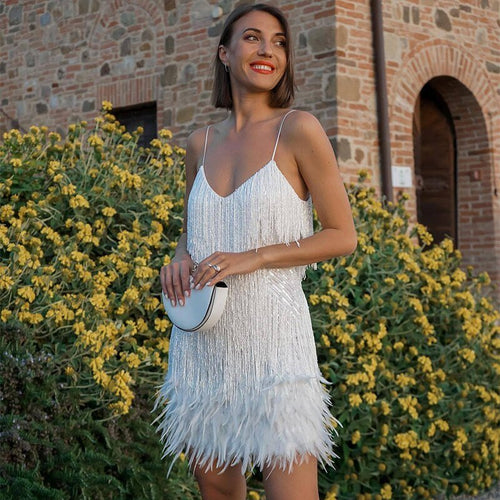 Nika | Filter Dress with Fringes and Feathers