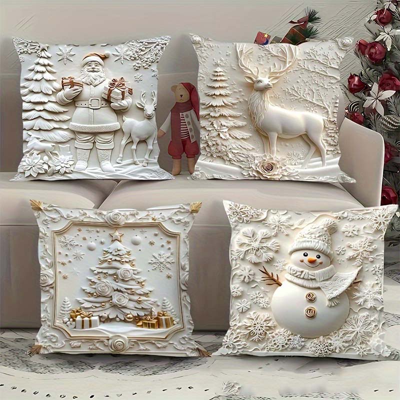 Ensemble de 4 housses de coussin festives
