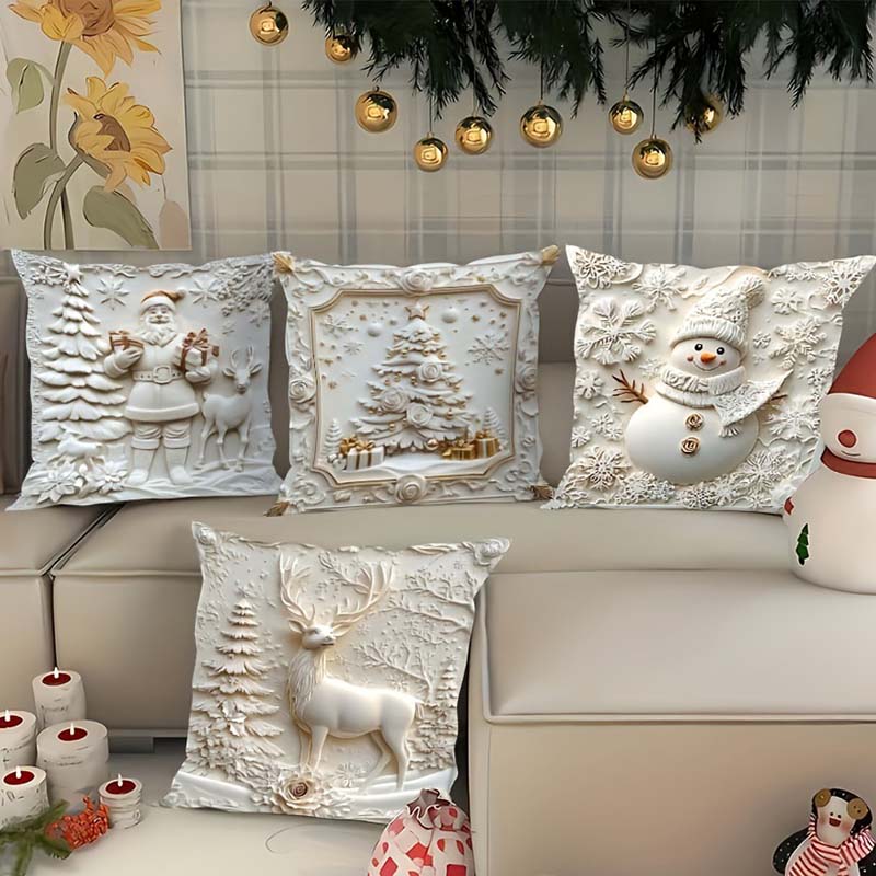 Ensemble de 4 housses de coussin festives