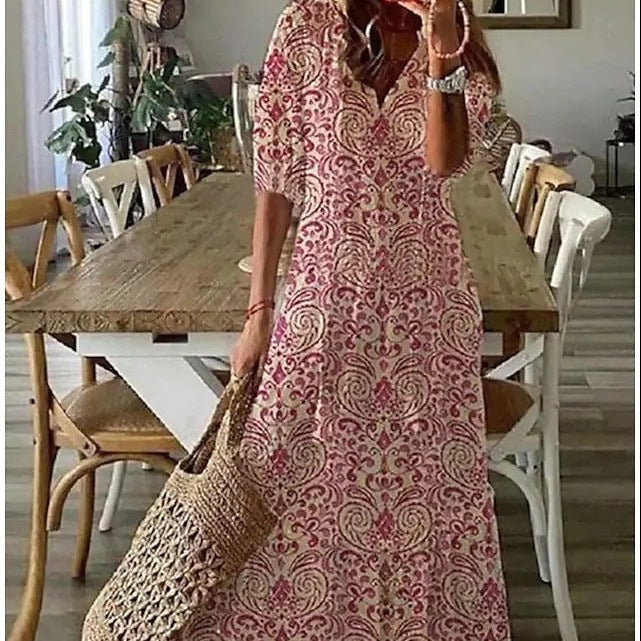 Lilly - Maxi dress with short sleeves and V-neck with floral pattern
